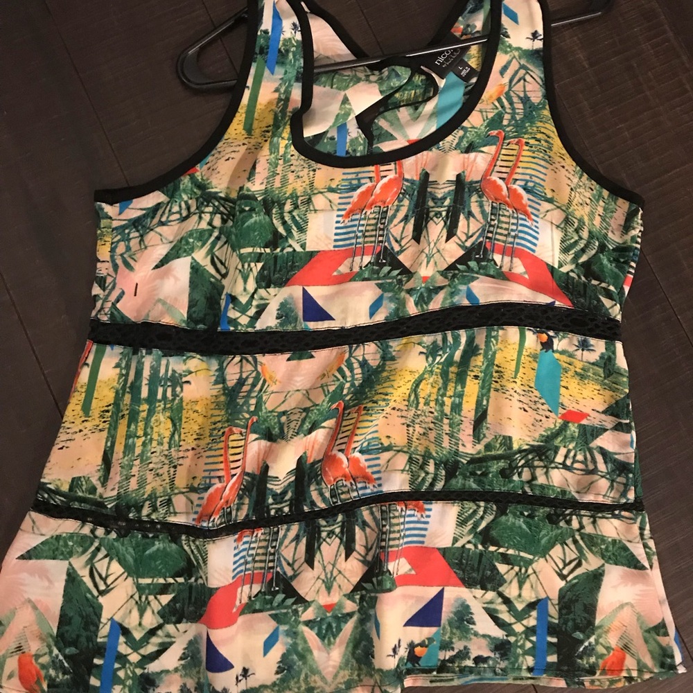 Nicole Miller flowy beach scene blouse